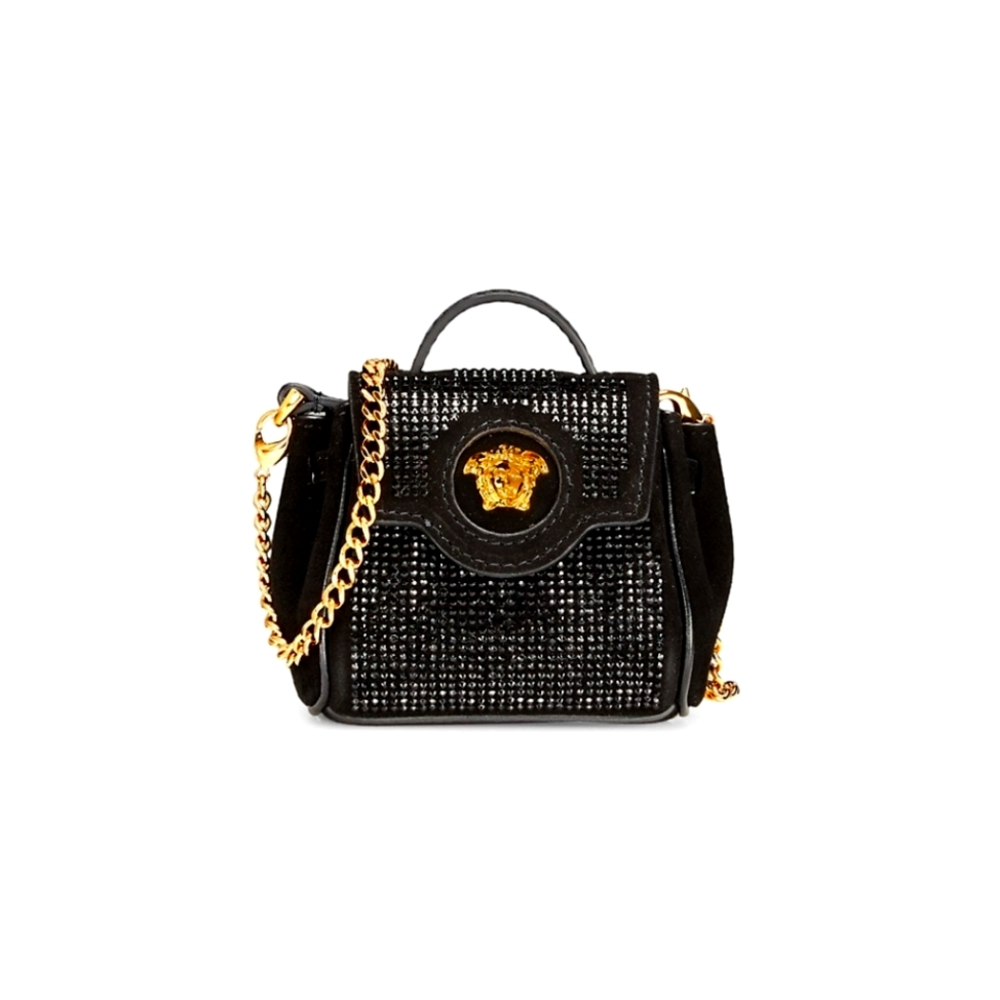VersaceMedusa Micro Studded Suede Top Handle Bag